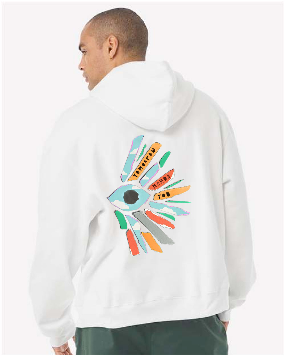 Tomorrow Needs You Eye White Heavyweight Hoodie - Image 3